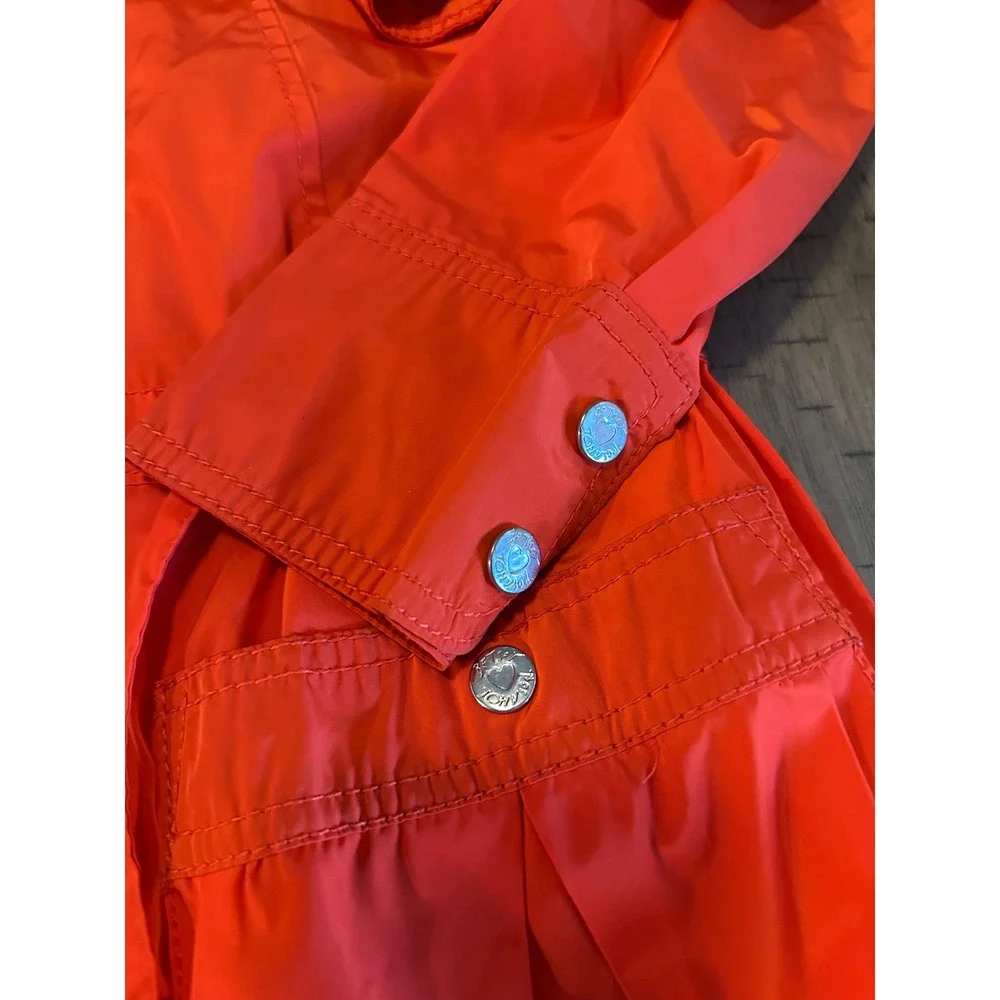 Betsey Johnson Vibrant Orange Anorak Rain Jacket‎ – Leopard & Rose Lining – XS